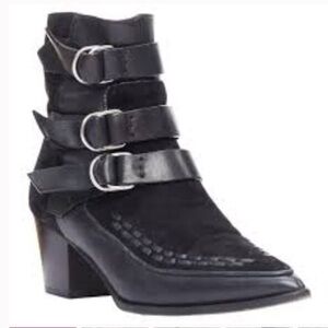 Isabel Marant Black Dickey Suede and Leather Triple Buckle Ankle Booties